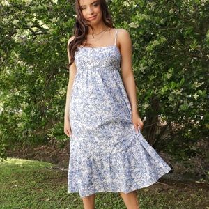 Blu Spero Olivaceous Love Song Blue White Midi Dress NWT